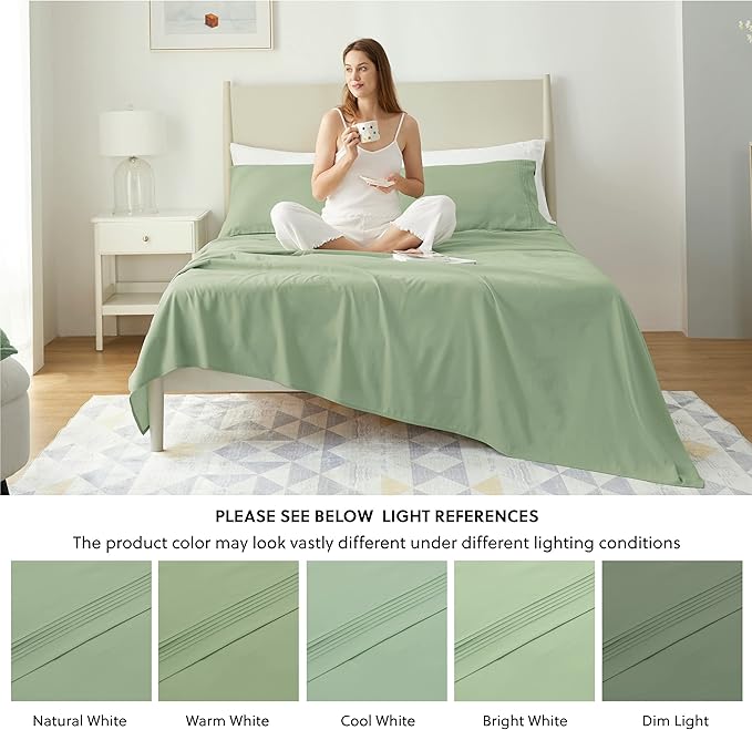 Bedsure Deep Pocket King Sheet Set - Fits Mattresses Up to 21 Inches Thick - 4 Piece GentleSoft Bed Sheets, Moisture Wicking, Soft & Cooling Bedsheet & Pillowcases, Easy & Secure Fit, Sage Green
