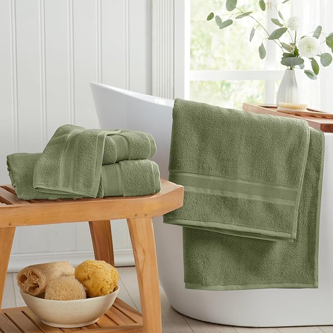 Springtree Home Luxury Viscose from Bamboo Bath Towel Set 6 Piece Set | 35% Viscose from Bamboo - 65% Cotton | Absorbent Quick-Dry Towels for Bathroom | Oeko-TEX Standard 100 Cotton | Lily Pad Green