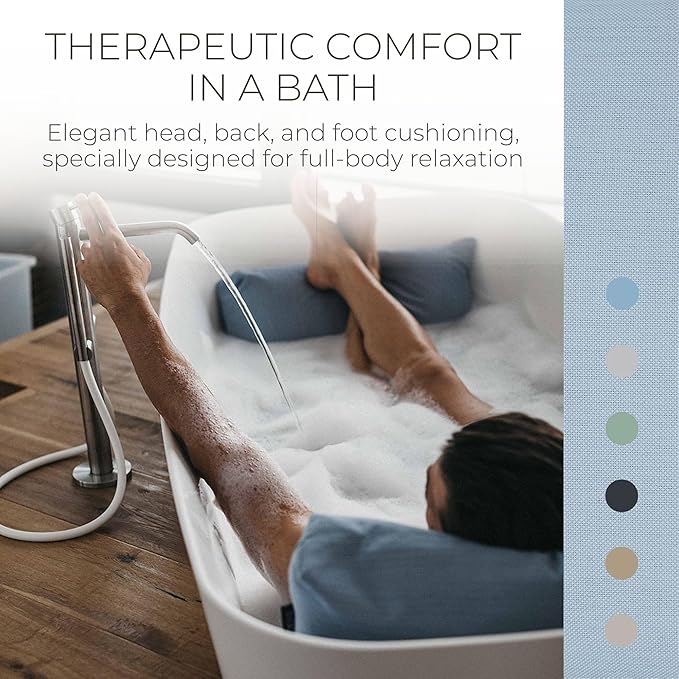 BADESOFA® Luxury Bath Pillow Set 2-Piece – Large Back Pillow & Foot Pillow for Tub – Spa-Grade Comfort for Head, Neck, Back & Feet – Quick Drying Bathtub Cushion Set in Blue