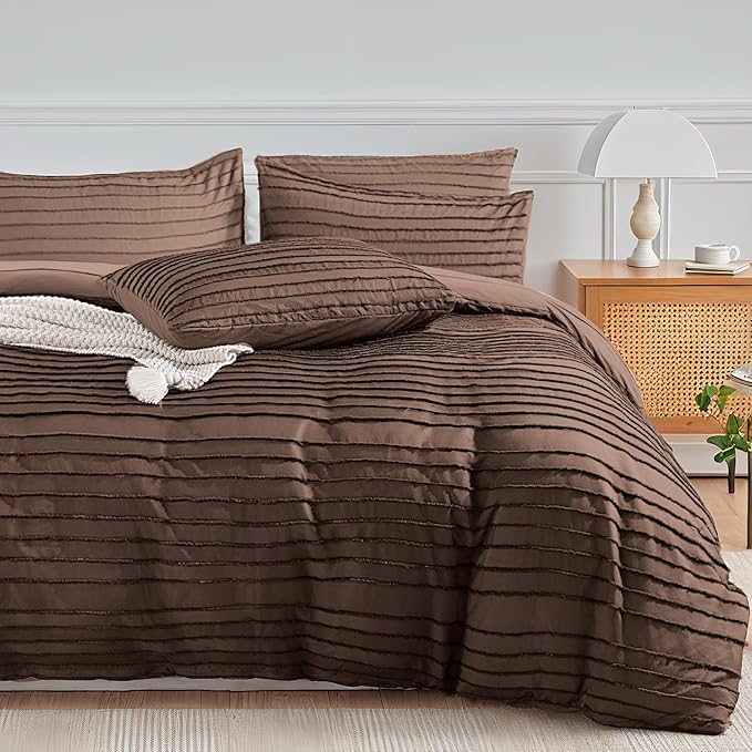 NEXHOME PRO Twin Duvet Cover, Blue 2 Pieces Boho Tufted Twin Size Duvet Cover Set, Soft and Lightweight Microfiber Comforter Cover Set for All Season(Dark Brown,66 x 90)-No Comforter