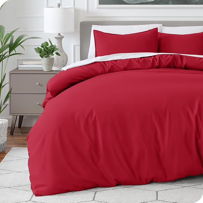 Bare Home Bedding Duvet Cover Queen Size - Premium 1800 Super Soft Collection - Lightweight, Cooling Duvet Cover - Soft Breathable Bedding (Queen, Red)