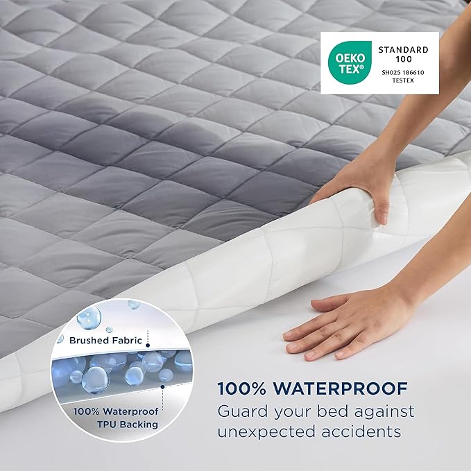 Bedsure King Mattress Protector, King Size Waterproof Mattress Pad with Deep Pocket up to 22 Inches, Quilted Soft Breathable Noiseless Bed Cover, Bed Topper for Home, Bedroom, Hotel - Grey