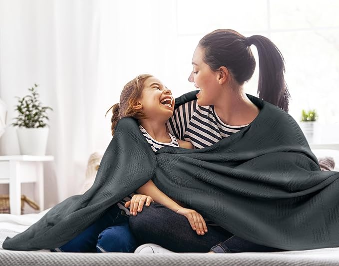 Utopia Bedding Smoke Gray 100% Cotton Blanket [Full Size - 90x84 Inch] 350GSM Lightweight, Soft and Breathable Thermal Blanket for All Seasons