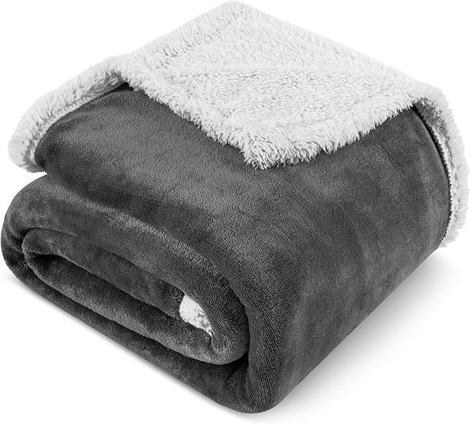 Pavilia Sherpa Fleece Blanket for Bed, Queen Size, Dark Grey, Plush Soft Fuzzy, Cozy Reversible Winter Blanket for Women & Men, 90x90 Inches
