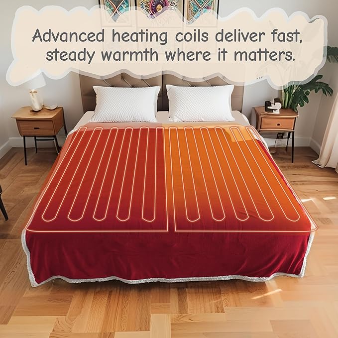Electric Heated Blanket Full Size 72"x84", Soft Flannel with Overheat Protection, 6 Adjustable Heat Settings & 10-Hour Auto-Off Timer, Fast Heating for Winter Comfort, Red