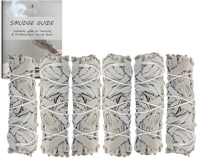 SOUL STICKS 4 Inch 6-Pack Organic California White Sage Smudge Sticks Bulk for Home Cleansing, Negative Energy Removal, Good Energy Meditation & Smudging Rituals | Pure Sage Bundles