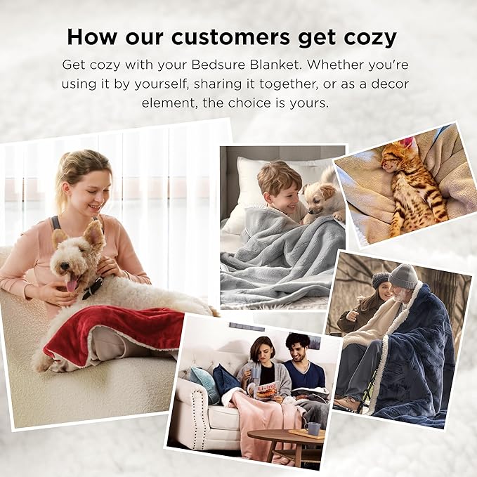 Bedsure GentleSoft Sherpa Fleece Blankets Queen Size for Bed - Thick and Warm Throw for Women and Men, Soft Fuzzy Plush Queen Blanket for Winter, Grey, 90x90 Inches