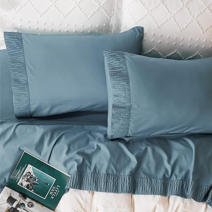 Bedsure Full Size Bed Sheets - 4 Pieces Soft Full Sheet Set - Breathable & Cooling - Hotel Luxury - Easy Care Polyester Microfiber Bedding for Women, Men, Mineral Blue