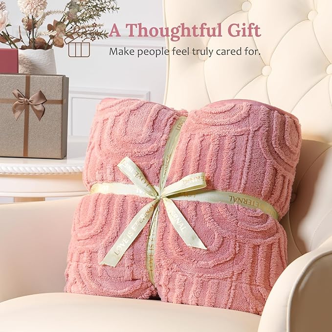 Sherpa Fleece Adult Weighted Blanket Great for Sleep, 20 lbs Dual Sided Soft Fuzzy Heavy Blankets for Couch Bed Sofa, Cozy Warm Arched Jacquard Throw for Winter (Apricot Pink, 60" x 80", 20 Pounds)