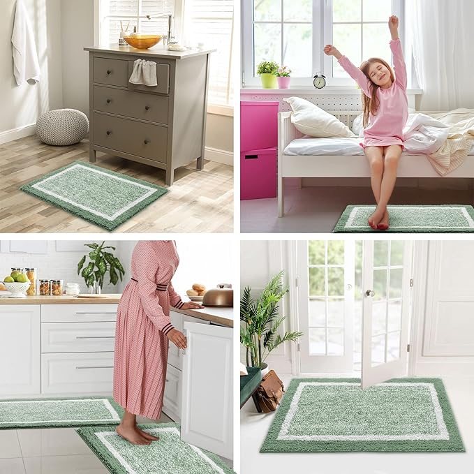CozeCube Bath mats for Bathroom Non Slip, Fluffy Absorbent Microfiber Bath mat Washable, Aesthetic Bathroom Rugs, Large Sage Green Bath mat, Sage Green, 36" x 24"