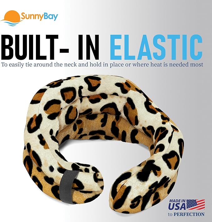 SunnyBay Microwave Heating Pad, Microwavable Heated Neck and Shoulder Wrap, Weighted Hands-Free Beanbag Pack with Wide Neck Coverage, 2.5 lbs, 26 Inches Long-Length, Made in USA, Leopard