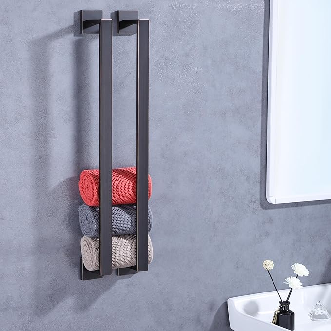 LANC ORB 24-Inch Towel Bar for Bathroom Kitchen Square Towel Rack, Total-26 Oil Rubbed Bronze Bath Towel Holder Wall Mounted Towel Hanger Towel Rod Stainless Steel Towel Rail, A8804ORB-6P1