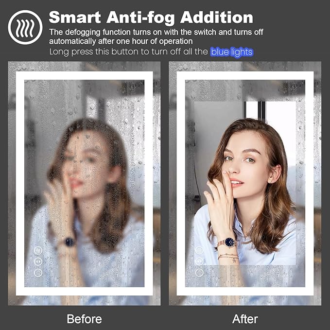 Amorho LED Bathroom Mirror 32"x 32" with Front and Backlight, Stepless Dimmable Wall Mirrors with Anti-Fog, Shatter-Proof, Memory, 3 Colors, Double LED Vanity Mirror(Horizontal/Vertical)