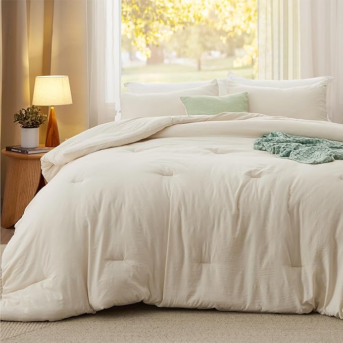 Bedsure California King Size Comforter Set, Cream Soft Prewashed Bedding for All Seasons, 3 Pieces GentleSoft™ Bed Set, 1 Lightweight Comforter (104"x96") and 2 Pillowcases (20"x36")
