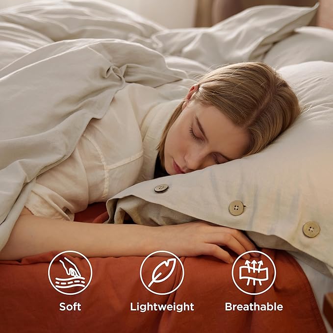 Bedsure Linen Duvet Cover California King - Linen Cotton Blend Bedding Set, Soft & Cozy, 3 Pieces, 1 Duvet Cover 104x98 and 2 Pillowcases, Light Khaki Color Cooling Bedding, Comforter Sold Separately