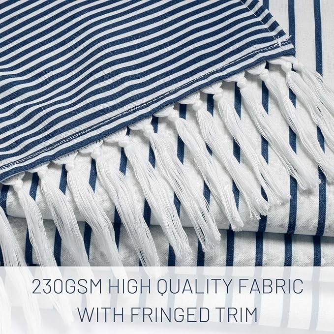 Awellife Navy Blue Shower Curtain for Bathroom Stripe Tassel Shower Curtain 84 X 72 Inches Farmhouse Cotton Wide