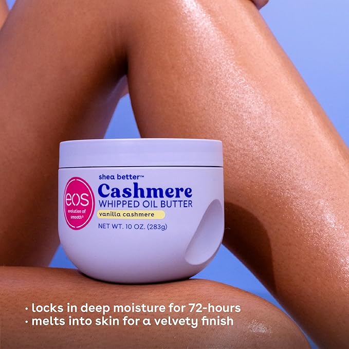 eos Cashmere Whipped Oil Body Butter, Vanilla Cashmere, 72 Hour Weightless Moisture For Dry Skin, Rich Formula and Deep Hydration, Body Care, 10 oz