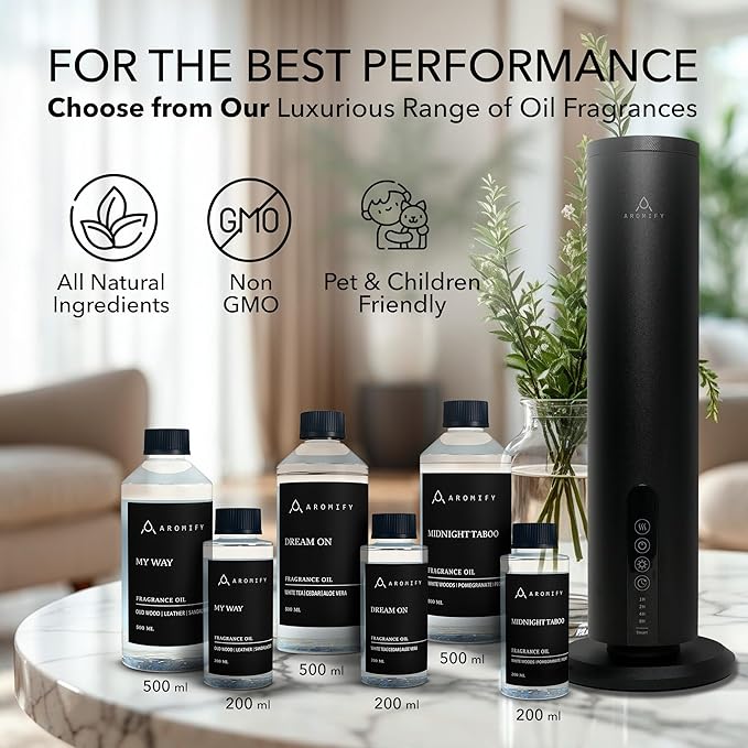Breeze Diffuser for Home, Office & Spa, Scent Diffuser with Timing Controls, Wireless, Bluetooth Enabled, Safe for Pets & Kids, 1200 Sq Ft Coverage, No Residue, Black (Oil Sold Separately