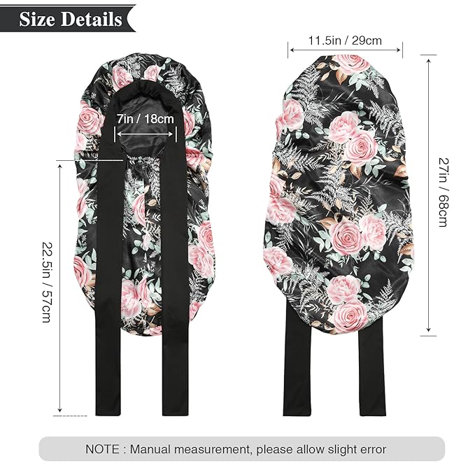 AWAYTR Long Satin Bonnet for Women - Double Layer Elastic Silk Bonnet for Braids Hair Sleeping Cap with Tie Band (Flower B)