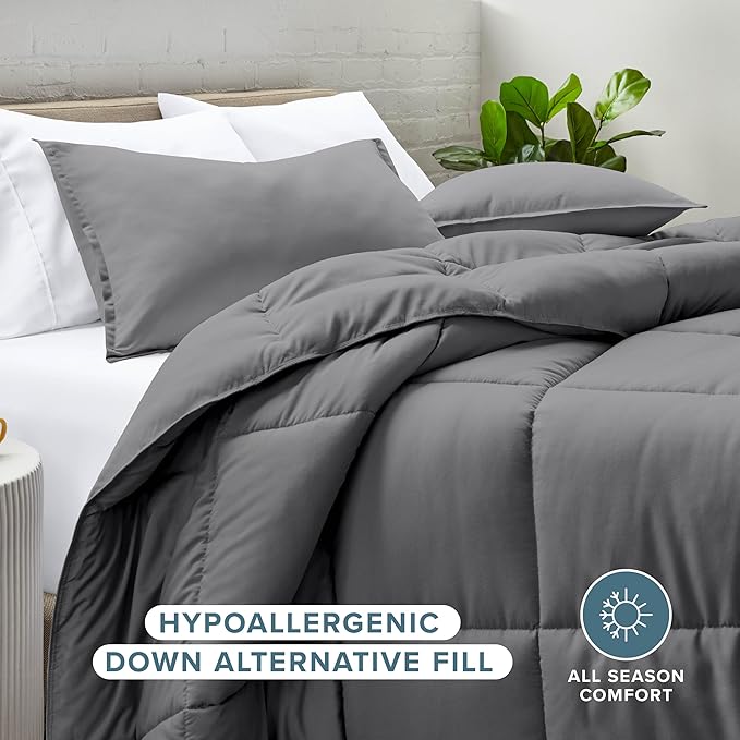 Bare Home Comforter Set - Full Size - Ultra-Soft - Goose Down Alternative - Premium 1800 Series - All Season Warmth (Full, Grey)