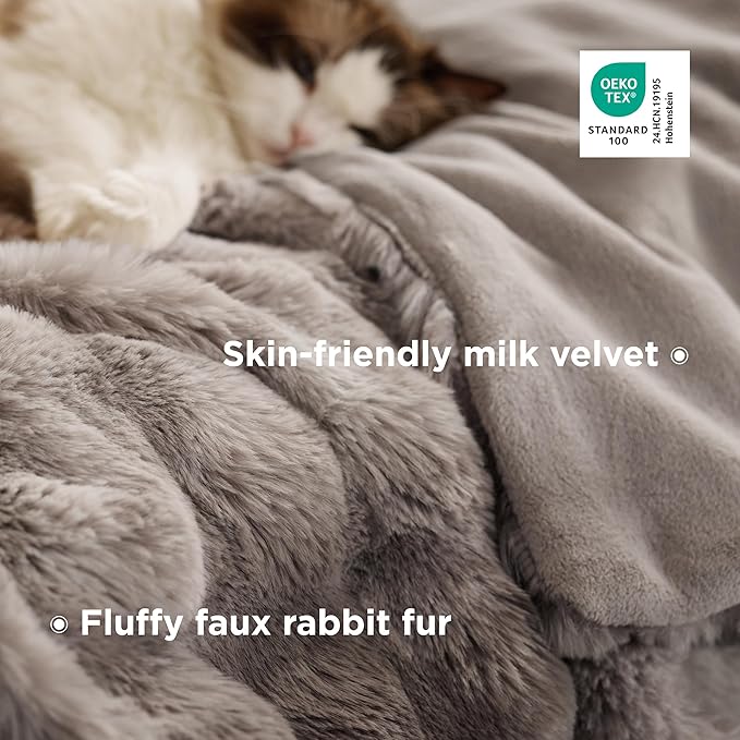 Bedsure GentleSoft Fluffy Faux Fur Throw Blanket, Fuzzy Soft Bubble Blanket for Couch, Faux Fur Decor for Home Bedroom Living Room, Thick Furry Cozy Gifts for Women, Tie-dye Brown, 50x60 Inch