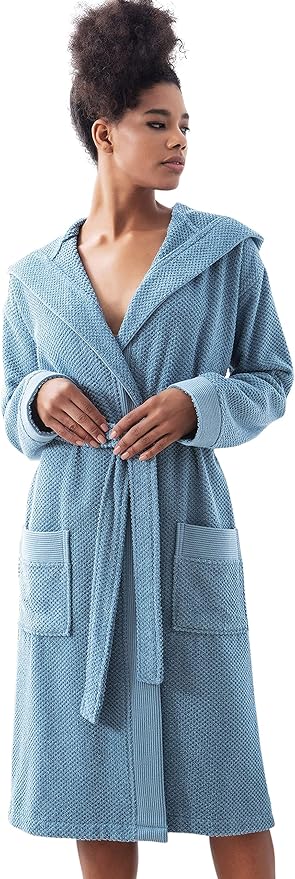 SEYANTE Organic Turkish Cotton Terry Hooded Kimono Bathrobe, Robe for Women