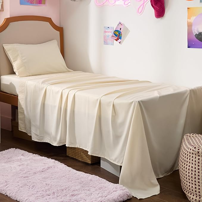 Bedsure Twin XL Sheet Sets Dorm Bedding - 3 Pieces Soft Extra Long Twin Sheets, Hotel Luxury, Easy Care Microfiber for Women, Men, Light Beige