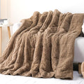 Cottonblue Weighted Blanket 15lbs Queen Size for Adults - Plush Cozy Sherpa Weighted Blanket for a Better Night's Sleep, Luxurious Jacquard Decor Blanket for Bed Sofa Couch, 60x80 Inches,Khaki