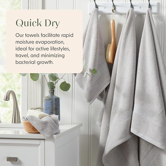 Springtree Home Grey Bath Towels Set of 6 | Ribbed Textured | 100% Combed Cotton | Absorbent Quick-Dry Gray Towels for Bathroom | Oeko-TEX® Standard 100 Cotton | Mauro Collection - High Rise Grey