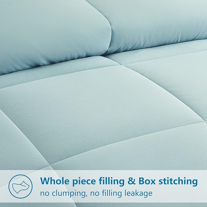 EASELAND Queen Size Down Alternative Comforter - Quilted Duvet Insert for All Seasons, Soft Lightweight with Corner Tabs, Summer Winter Warm Bedding, Aqua 88×88 Inches