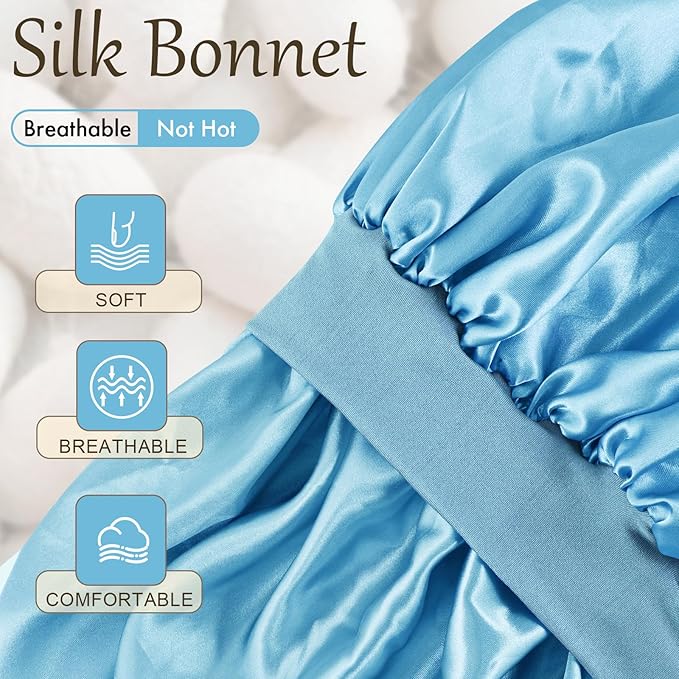 Satin Silk Bonnet for Sleeping, Soft Satin Lined Hair Bonnet for Women, Double Layer Sleep Nightcap