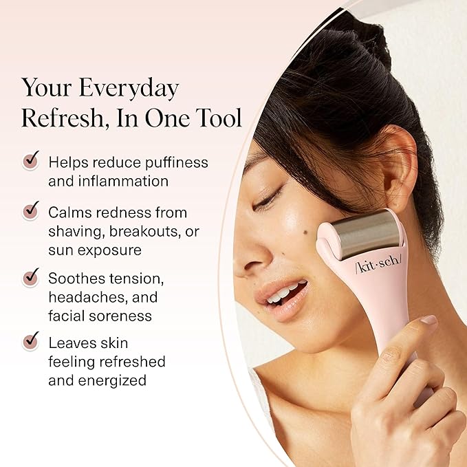 Kitsch Ice Roller for Face – Stainless Steel Face Ice Roller to Reduce Puffiness, Redness & Headaches – Cooling Facial Roller for Skin Care, Irritation Relief & Spa-Like Experience at Home - Pink
