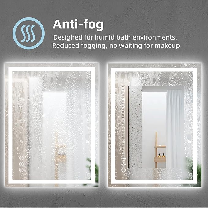 LED Bathroom Mirror with Backlit & Front Light, 48"x24" Anti-Fog, Memory Function, Dimmable Color & Brightness,CRI90+, IP54 Waterproof, Horizontal/Vertical, Wall Mounted
