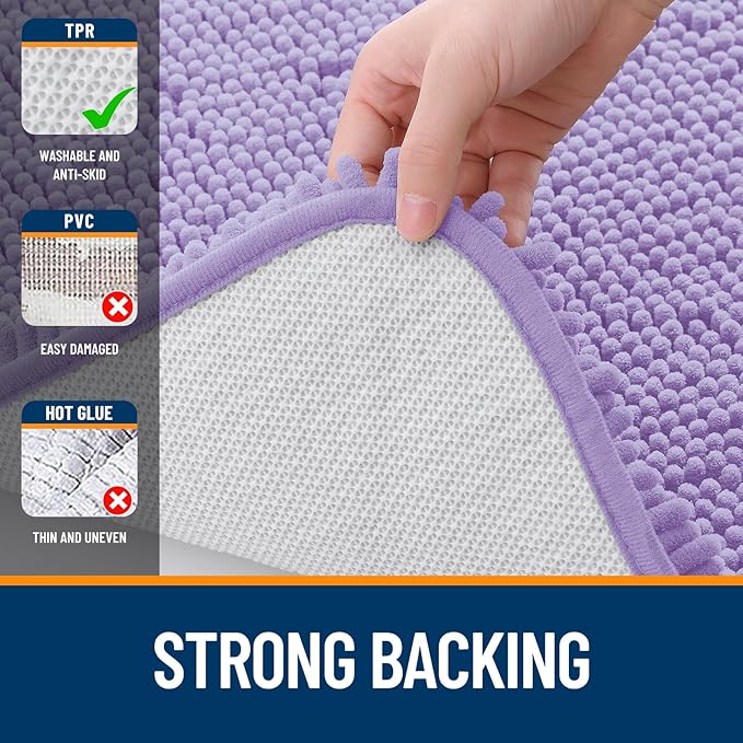 OLANLY Bathroom Rugs 59x20, Extra Soft Absorbent Chenille Bath Rugs, Rubber Backing Quick Dry, Machine Washable Bath Mats for Bathroom Floor, Tub and Shower, Home Decor Accessories, Lavender