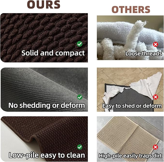 Bathroom Rugs Non Slip Washable, Super Absorbent Thin Bath Mat Quick Dry Low Pile Bathroom Rug, Brown 20"x48"