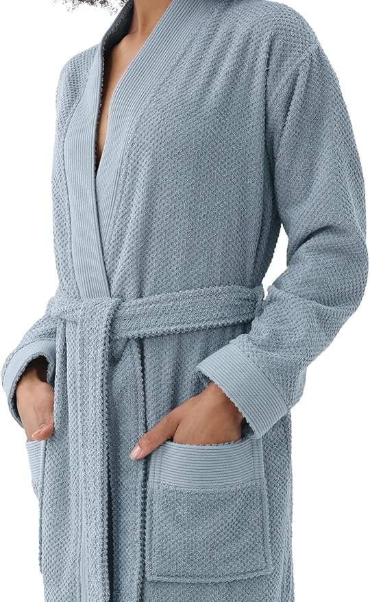 SEYANTE Organic Turkish Cotton Terry Hooded Kimono Bathrobe, Robe for Women