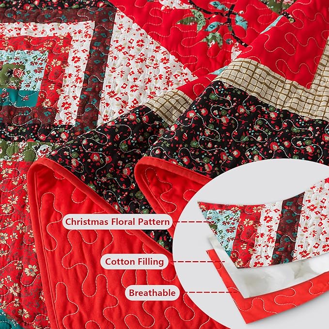 BEDIFANY Christmas California King Size Quilt Set - Cotton Bedspreads Oversized King for Bed - Lightweight Farmhouse King Quilt Bedding Sets for All Seasons, 3 Pieces