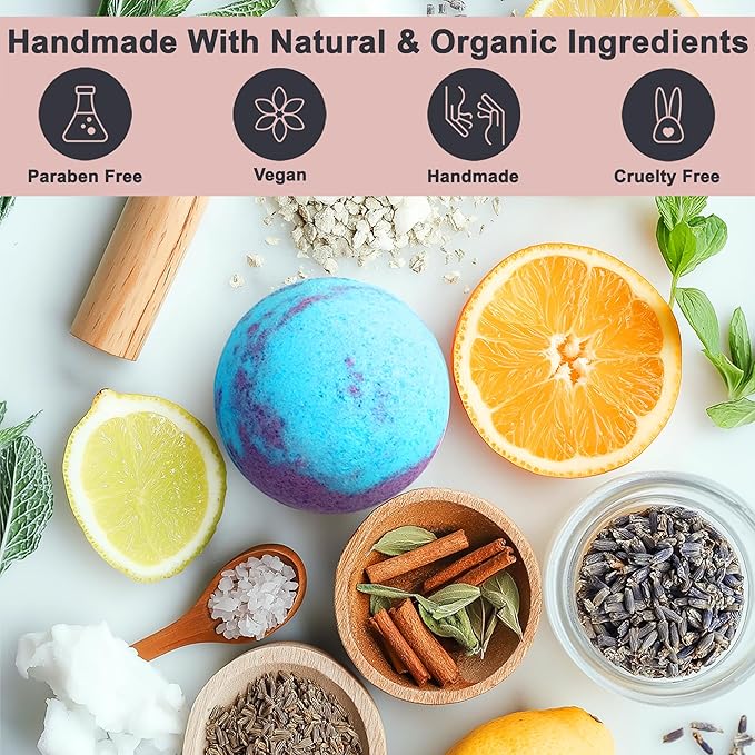 Luxury Bath Bombs for Women - Gift Set of 24 Bathbombs with Organic Essential Oils - Natural Vegan Soap for Moisturizing Fizzy Bubbles