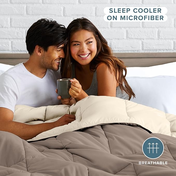 Bare Home Queen Comforter - Reversible Colors - Goose Down Alternative - Ultra-Soft - Premium 1800 Series - All Season Warmth - Bedding Comforter (Queen, Taupe/Sand)