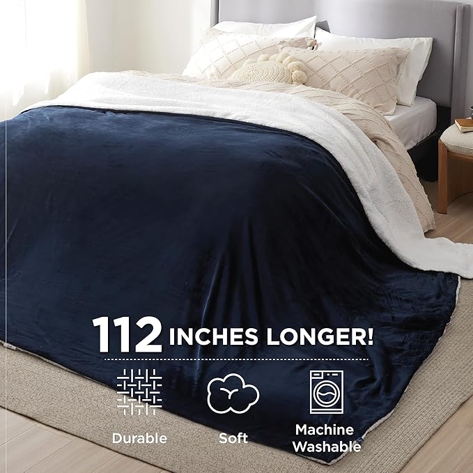 Bedsure GentleSoft Sherpa Fleece Oversized Cal King Blankets for Bed - Thick and Warm Throw for Women and Men, Soft Fuzzy Plush Large Blanket for Winter, Navy, 112x98 Inches