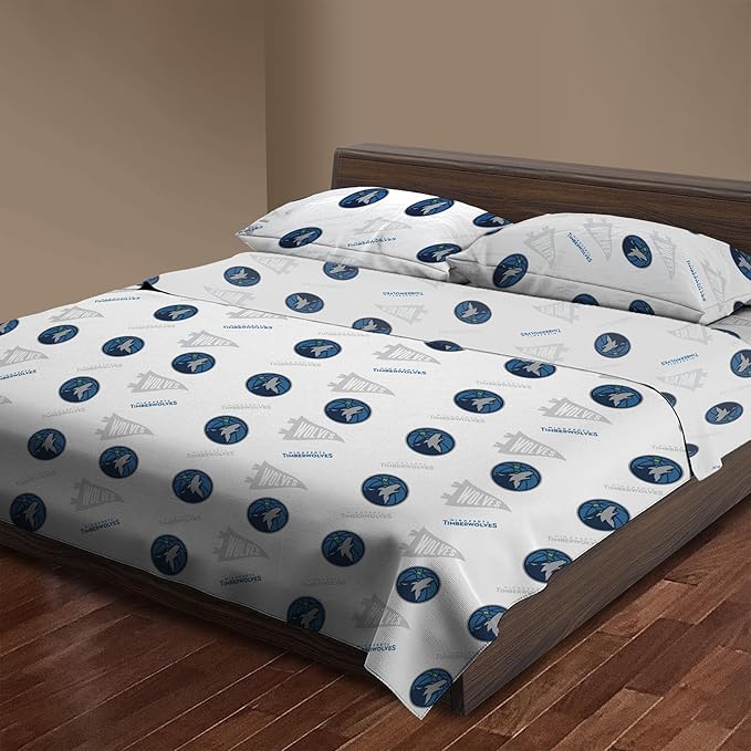 Northwest Officially Licensed Minnesota Timberwolves NBA Queen Size Sheet Set – Soft Team Logo Bedding for Dorms, Bedrooms, Fan Caves & Game Day Style