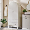 71" Tall Arched Bathroom Storage Cabinet, Modern Fluted Cabinet Storage with 4 Shlves and 2 Drawers, Floor Cabinet for Bathroom, Living Room, Kitchen, White