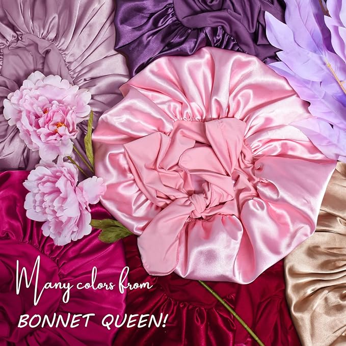 BONNET QUEEN Satin Bonnet Cool Breathable Single Layer Silk Bonnet for Sleeping Women Hair Bonnet Night Sleep Cap Scarf Wrap for Curly Hair with Tie Band Champagne
