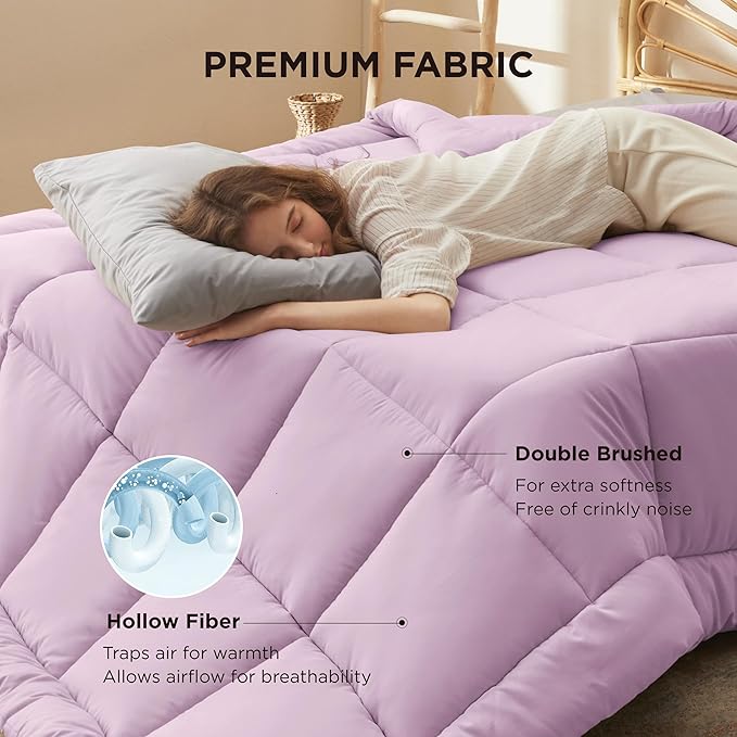 Bedsure Comforter Duvet Insert - Quilted Comforters Cal King Size, All Season Duvet, GentleSoft Down Alternative Bedding, with 8 Tabs, Gifts for Women/Men, Light Purple, Cal King 96 X 102 Inches