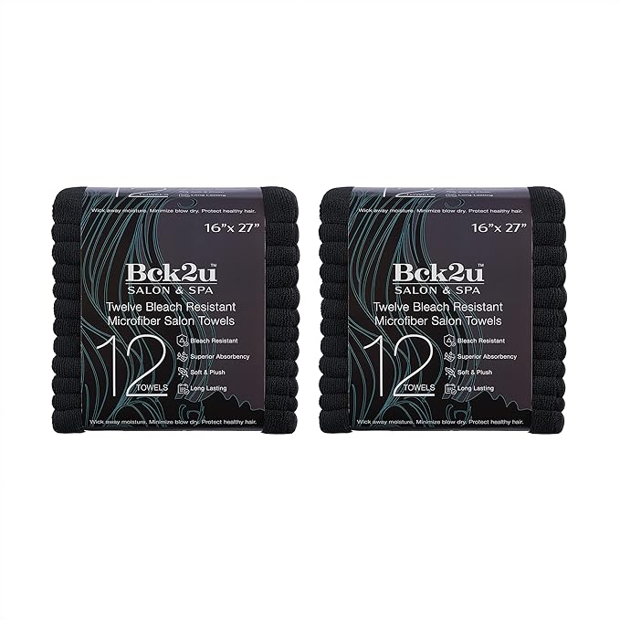 Arkwright Bleach Proof Salon Towels Bulk - Pack of 24 - Ultra Soft, Gentle Microfiber, Highly Absorbent & Quick Dry Spa Facial Towel for Hair Stylist, Nail Shop, and Esthetician, 16 x 27 in, Black
