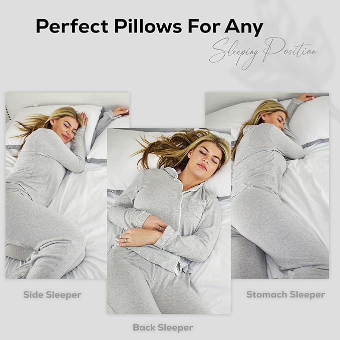 GOLD TEXTILES Pillows Queen Size Set of 2 (18x26 Inches) - Gusseted Hotel Quality Medium Firm Pillow - Plush Fiber Filling for Back & Side Sleeper, Easycare (Grey, Pack of 2)