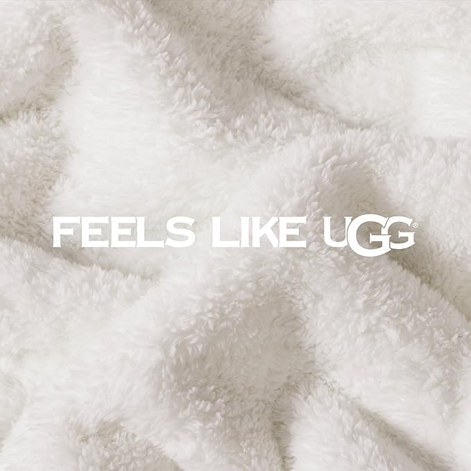 UGG Plush Full/Queen Blanket, Fleece Fluffy Blanket for Bed, Luxury Cozy Oversized Throw for Couch, Washable Hypoallergenic Bedding Queen Bed, 90" x 90", White Snow (Whitecap)