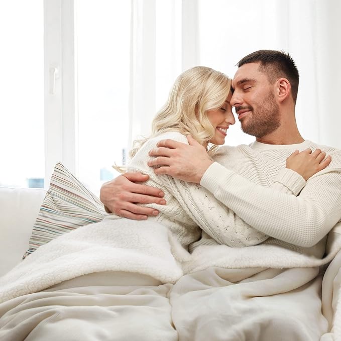 Bedsure GentleSoft Sherpa Fleece Blankets King Size for Bed - Thick and Warm Throw for Women and Men, Soft Fuzzy Plush King Blanket for Winter, Linen, 108x90 Inches