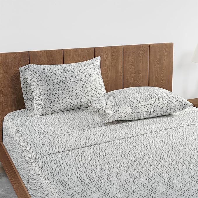 LANE LINEN 100% Cotton Bed Sheets – Twin XL Sheet Sets, 450 Thread Count Cooling Sateen Weave, Soft & Fade-Resistant, 15” Deep Pocket Fully Elasticized Fitted Sheet, Misty Dot