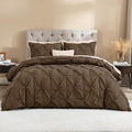 Litanika Brown King Pinch Pleat Duvet Cover, 3 Pieces Pintuck Cover Soft Microfiber Bedding Set with Zipper Closure & Corner Ties(104x90Inch-1 Duvet Cover, 2 Pillowcases)
